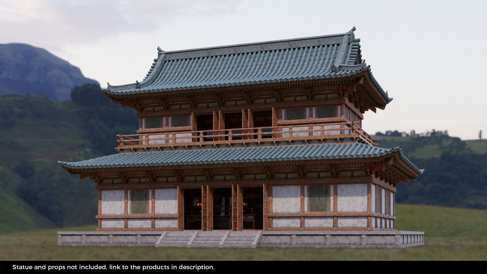 Japanese Modular Temple Low-poly 3D model_9