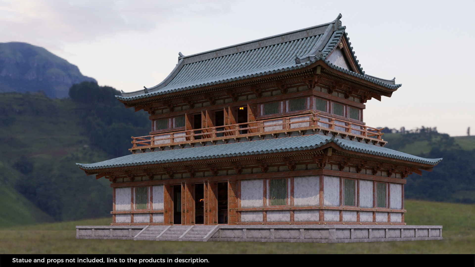 Japanese Modular Temple Low-poly 3D model_10