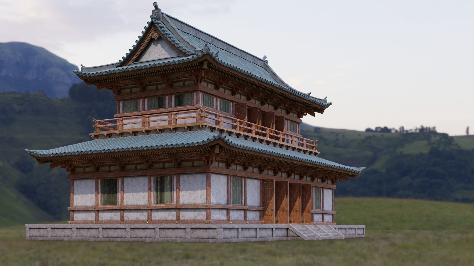 Japanese Modular Temple Low-poly 3D model_8