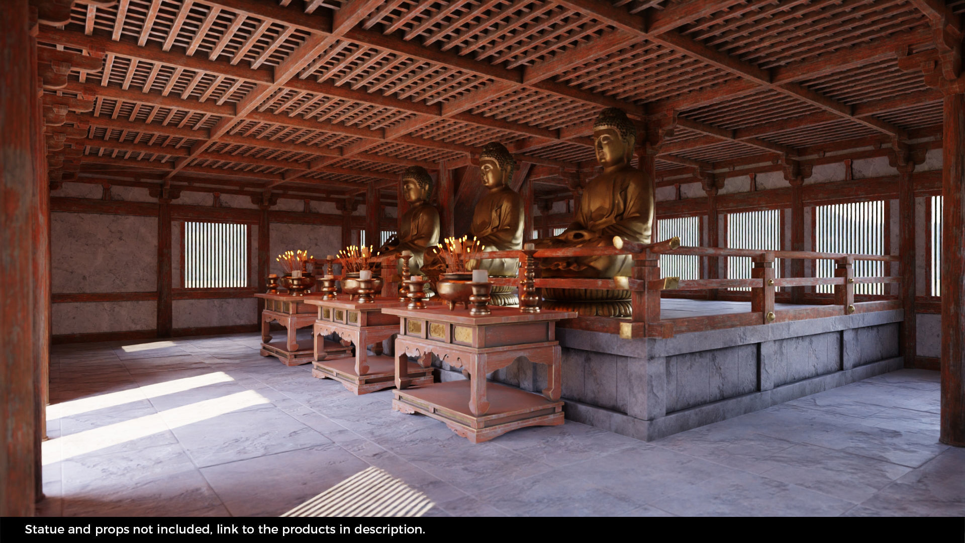 Japanese Modular Temple Low-poly 3D model_4