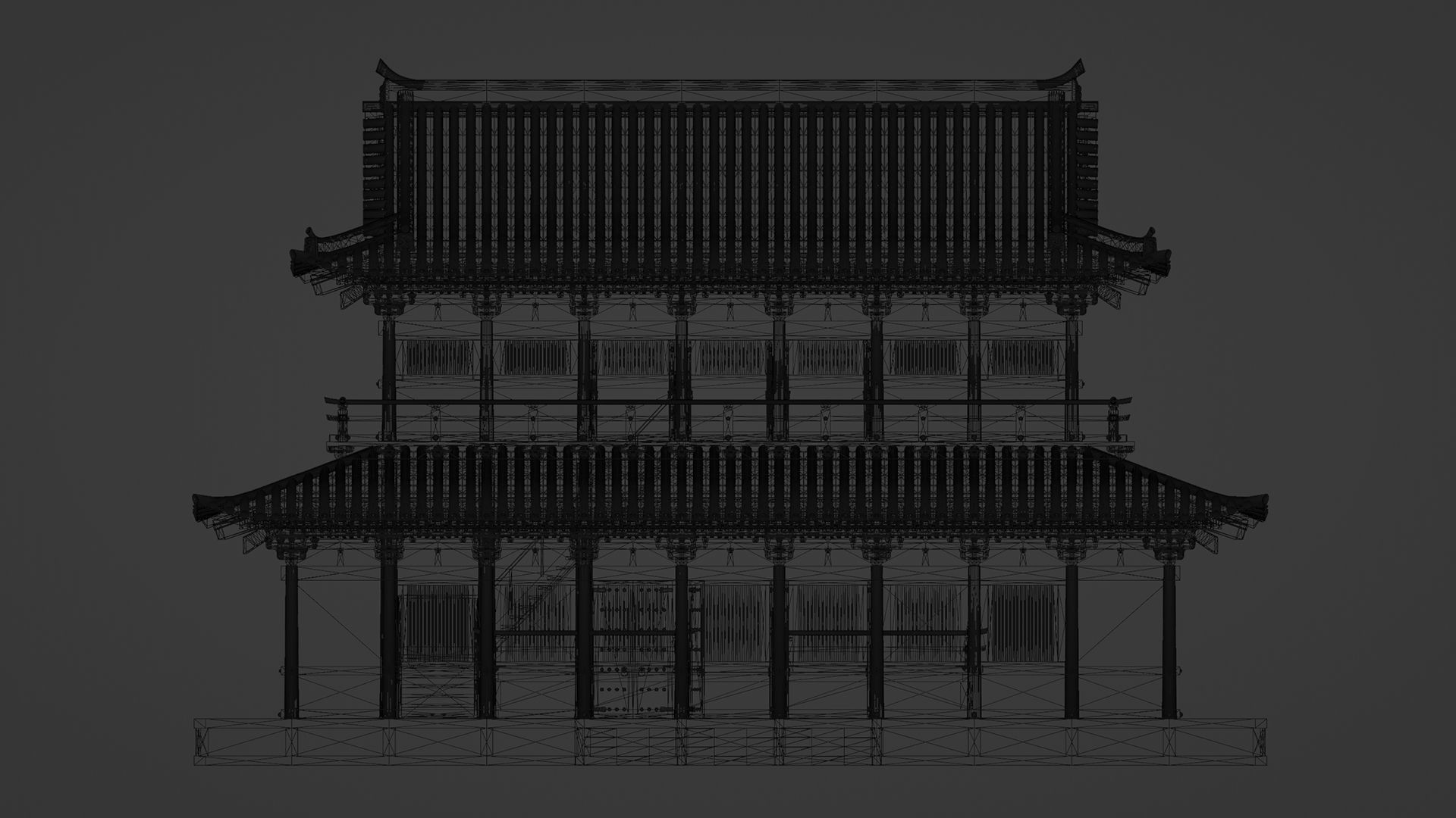 Japanese Modular Temple Low-poly 3D model_15
