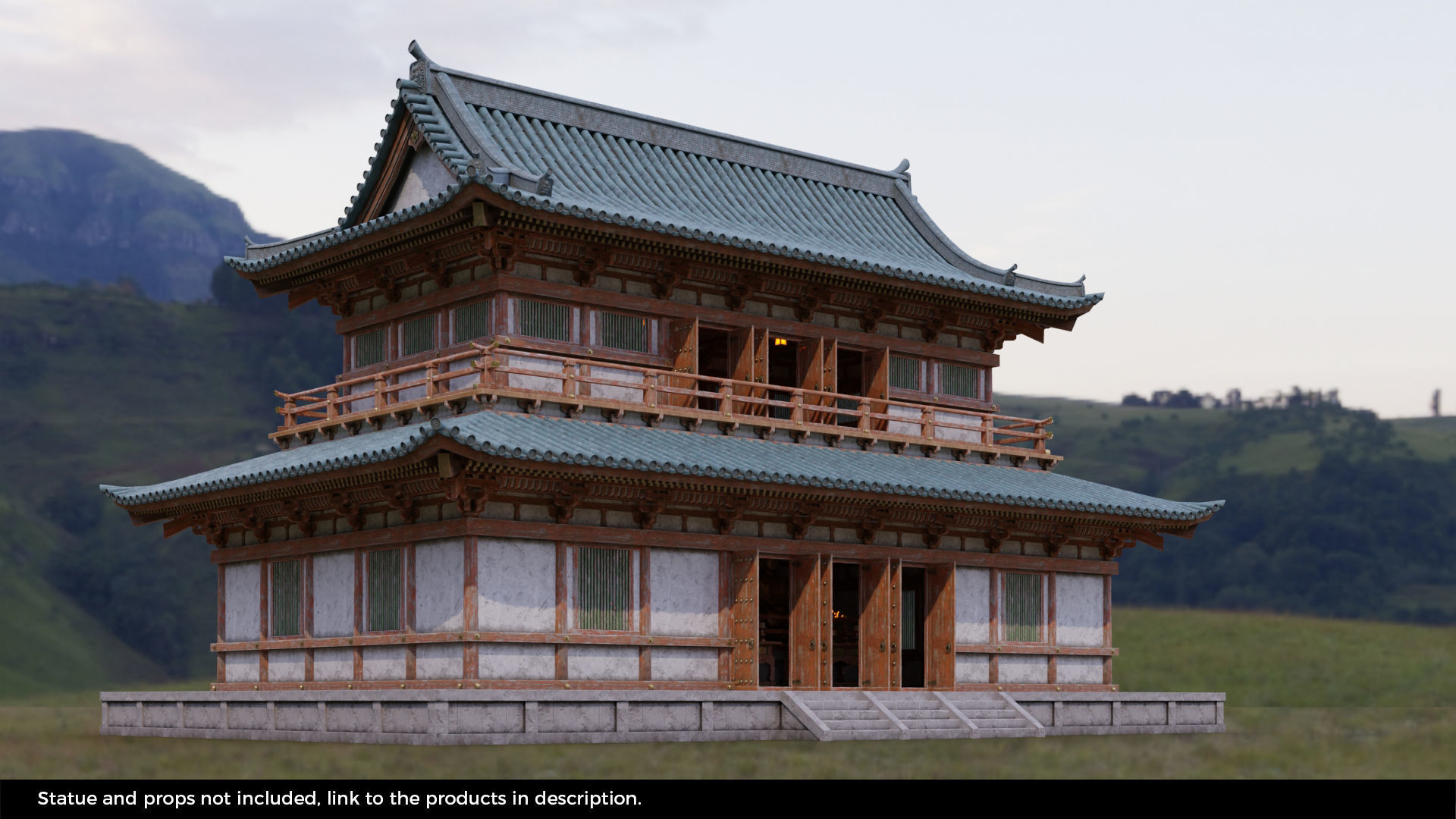Japanese Modular Temple Low-poly 3D model_7