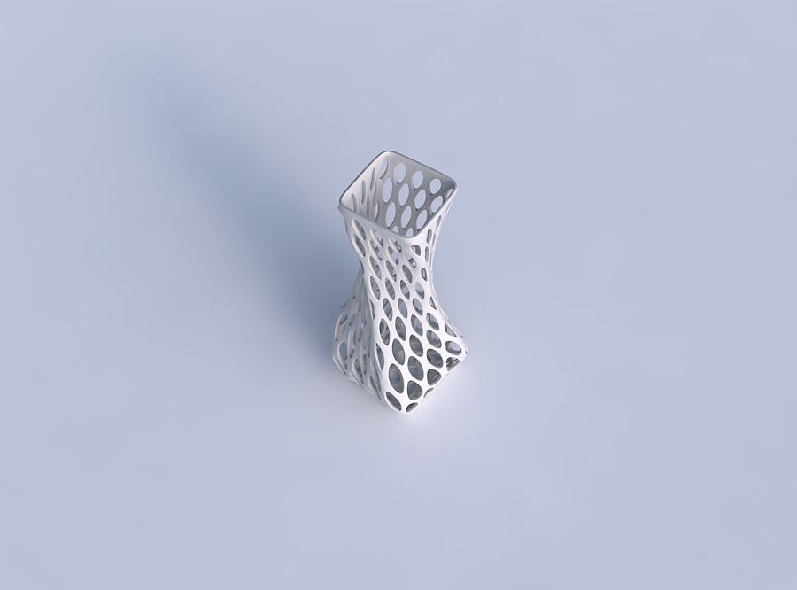 Vase twisted larger opening quadratic with bubble grid lattice 3D print model_1