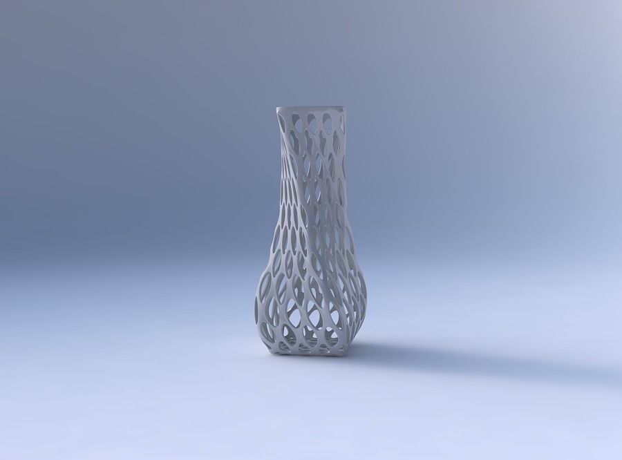 Vase twisted larger opening quadratic with bubble grid lattice 3D print model_4