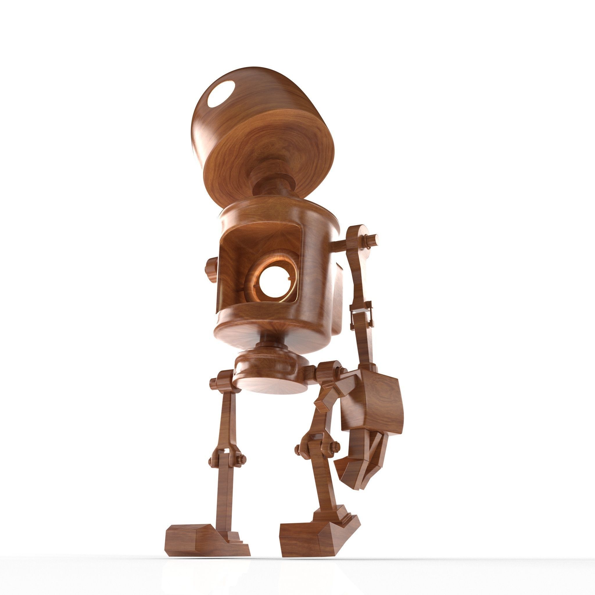 Wood Robot Low-poly 3D model_2