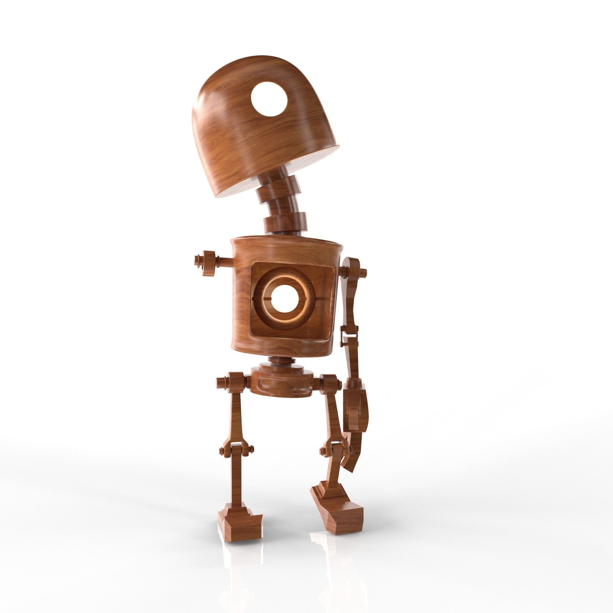 Wood Robot Low-poly 3D model_5