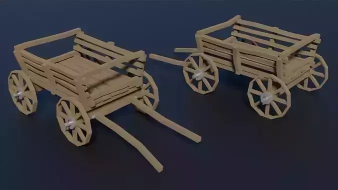 Lowpoly cart two wooden wagons