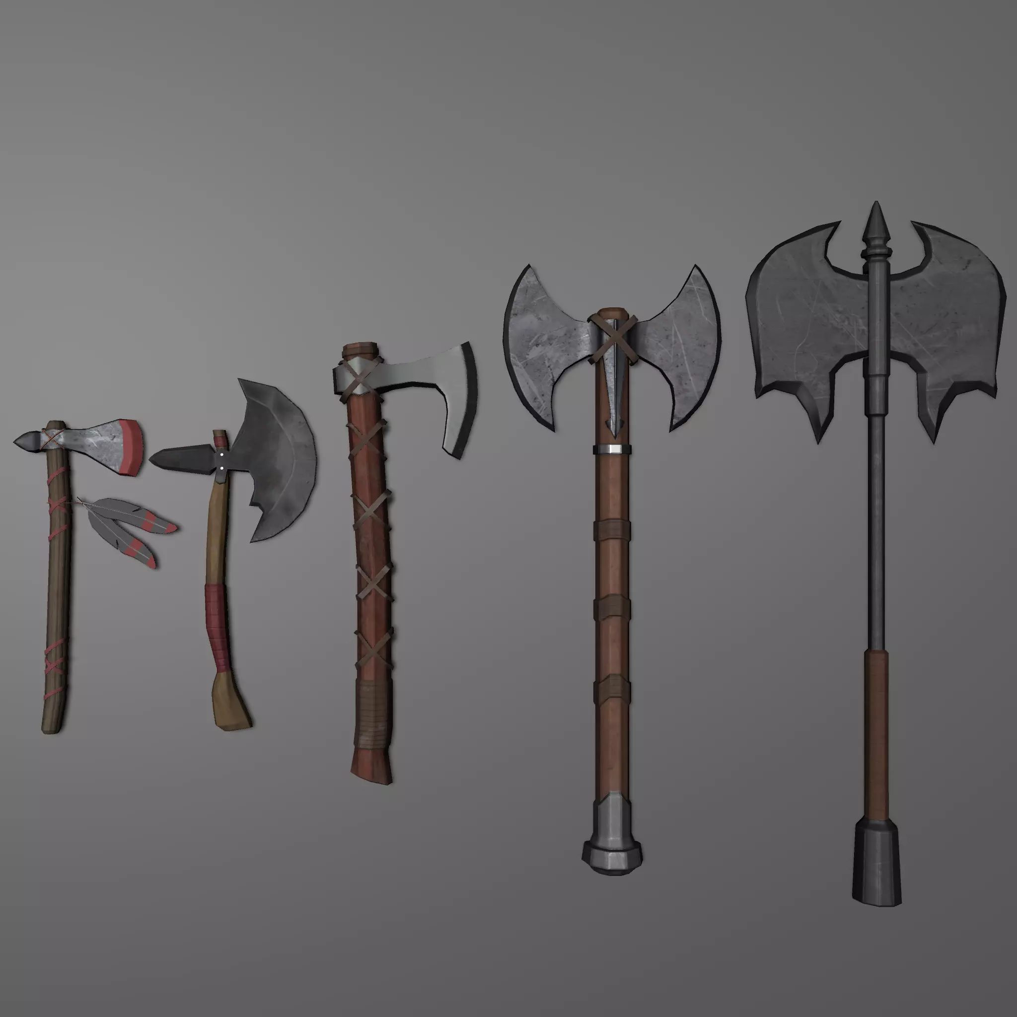 5 Axe Package Low-poly 3D model_0