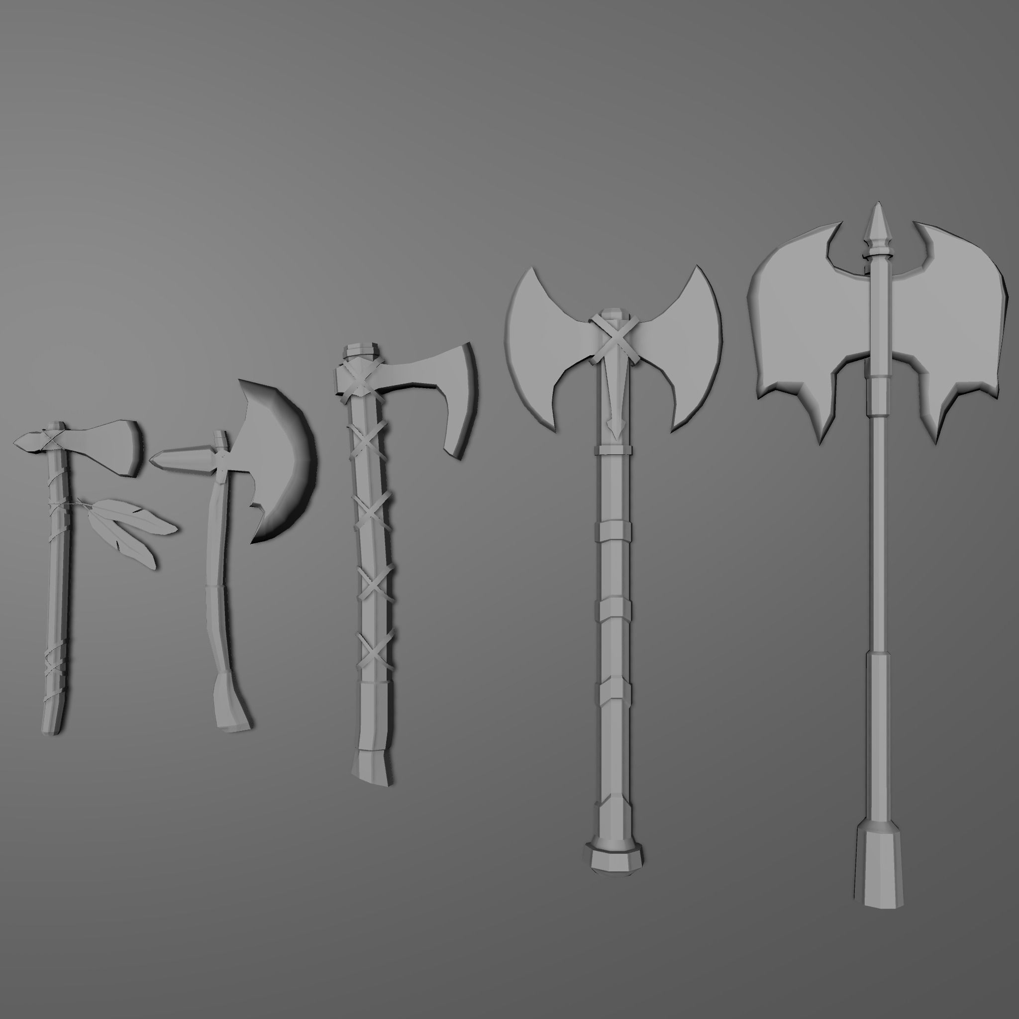 5 Axe Package Low-poly 3D model_2