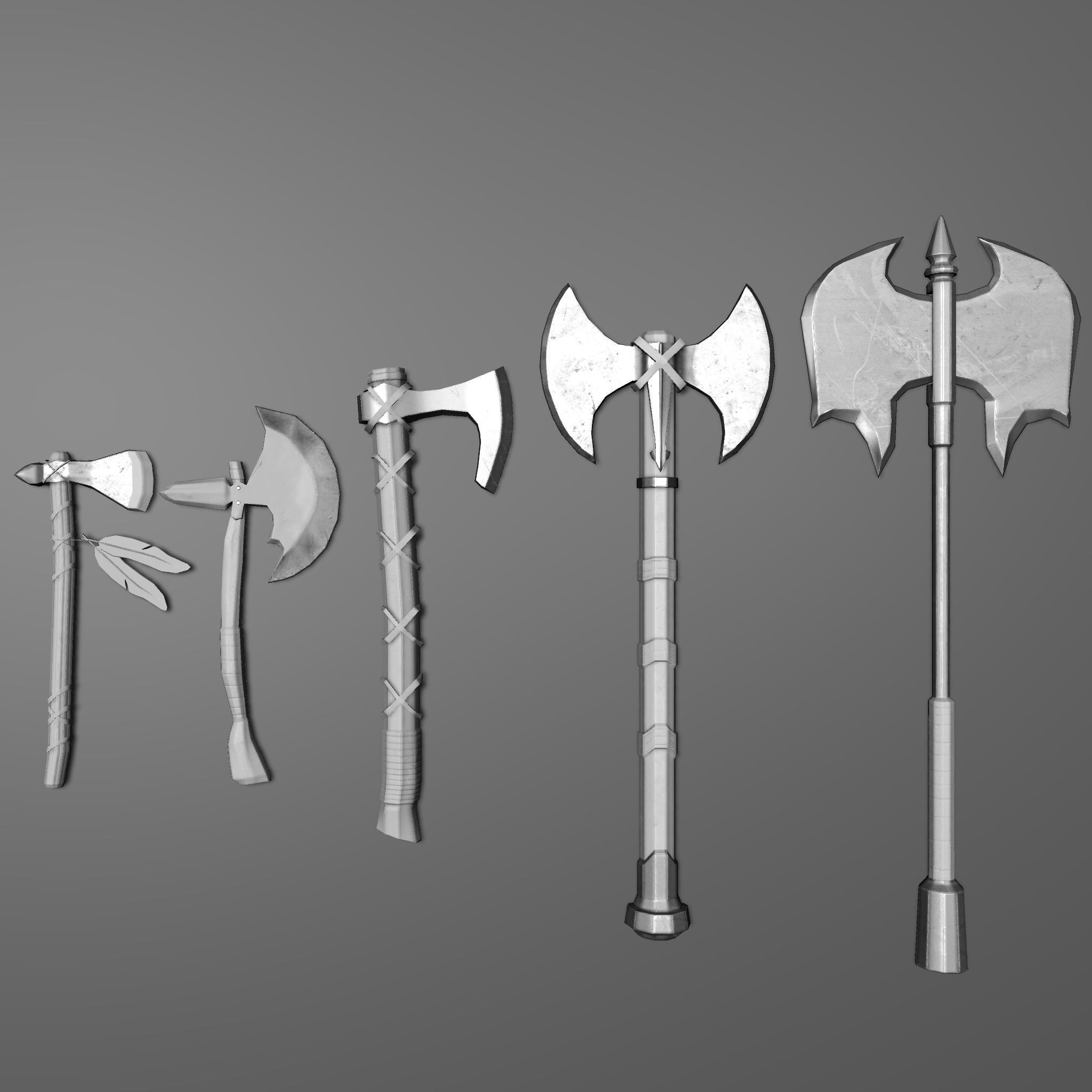 5 Axe Package Low-poly 3D model_4