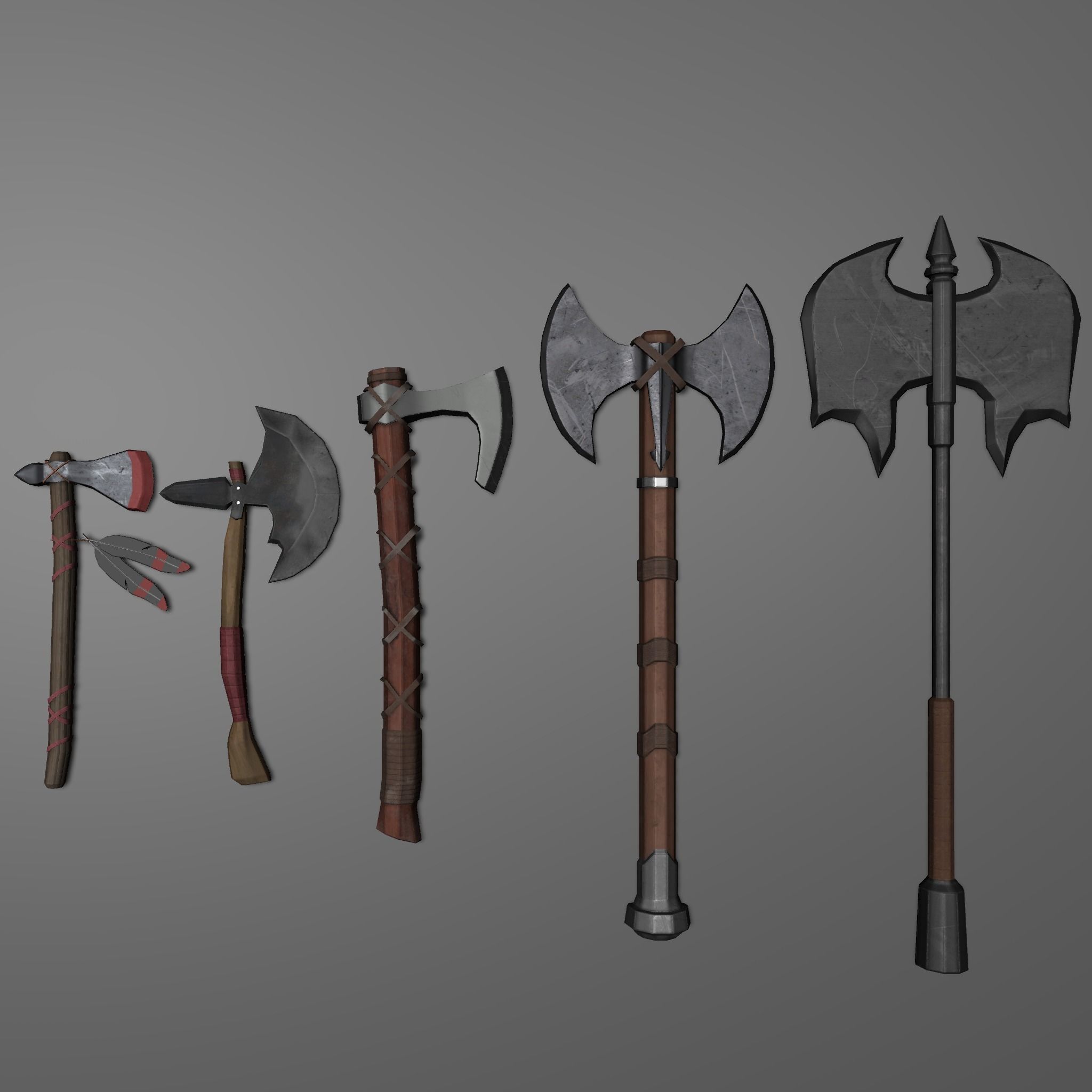 5 Axe Package Low-poly 3D model_5