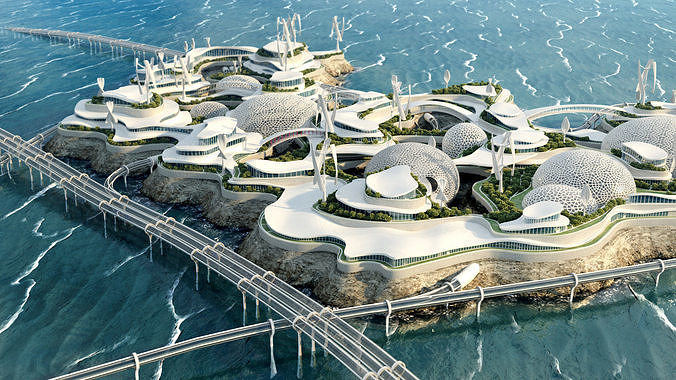 Future City architecture Eco energy 3D model 2