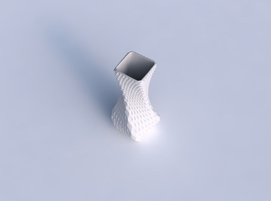 Vase twisted larger opening quadratic with grid piramides 3D print model_1