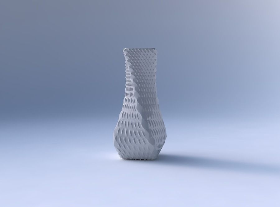Vase twisted larger opening quadratic with grid piramides 3D print model_4