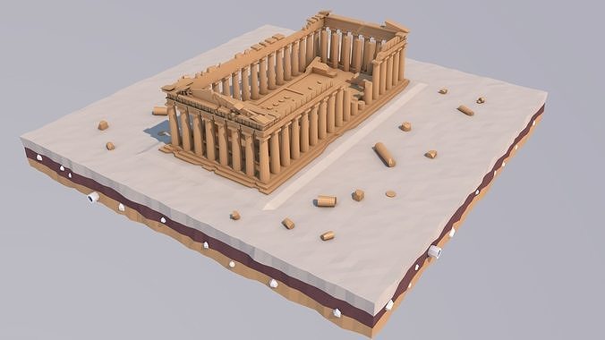 Low Poly Parthenon in Athens Greece Landmark Low-poly 3D model