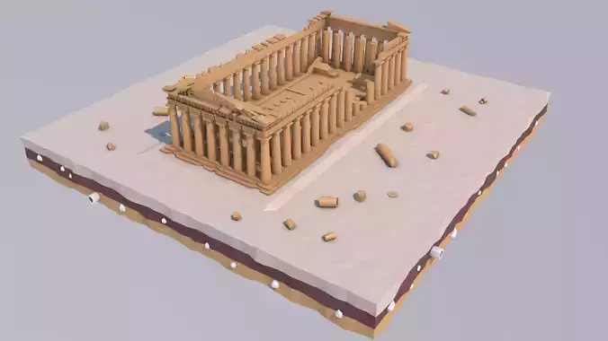 Low Poly Parthenon in Athens Greece Landmark Low-poly 3D model
