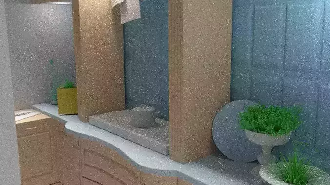 3d Home Model bathroom with walls and plants