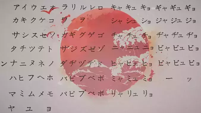 Basic Katakana - Japanese characters Low-poly 3D model