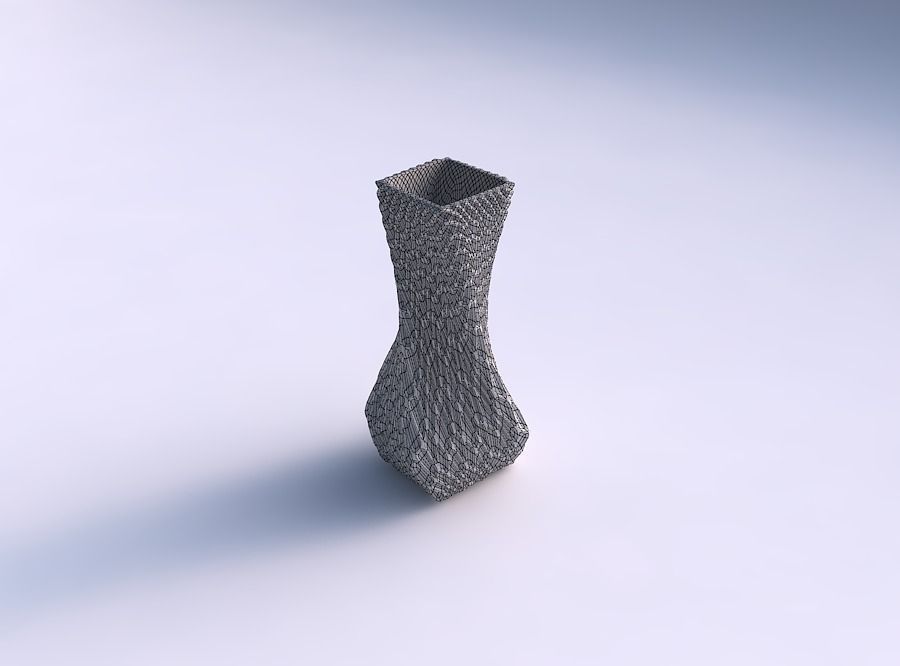 Vase twisted larger opening quadratic with wavy grid piramides 3D print model_5