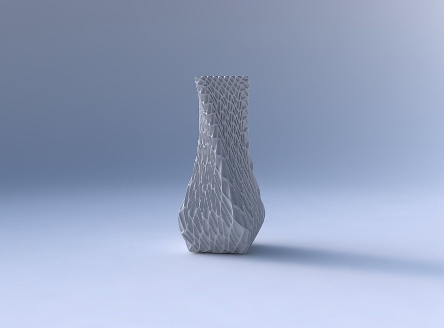 Vase twisted larger opening quadratic with wavy grid piramides 3D print model_4
