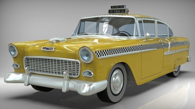 Taxi Yellow cab Belair sedan 1955 3D model