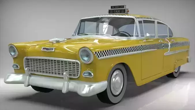 Taxi Yellow cab Belair sedan 1955 3D model