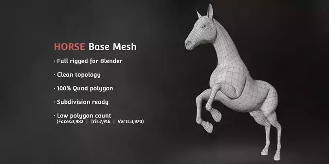 Horse Base Mesh Low-poly 3D model