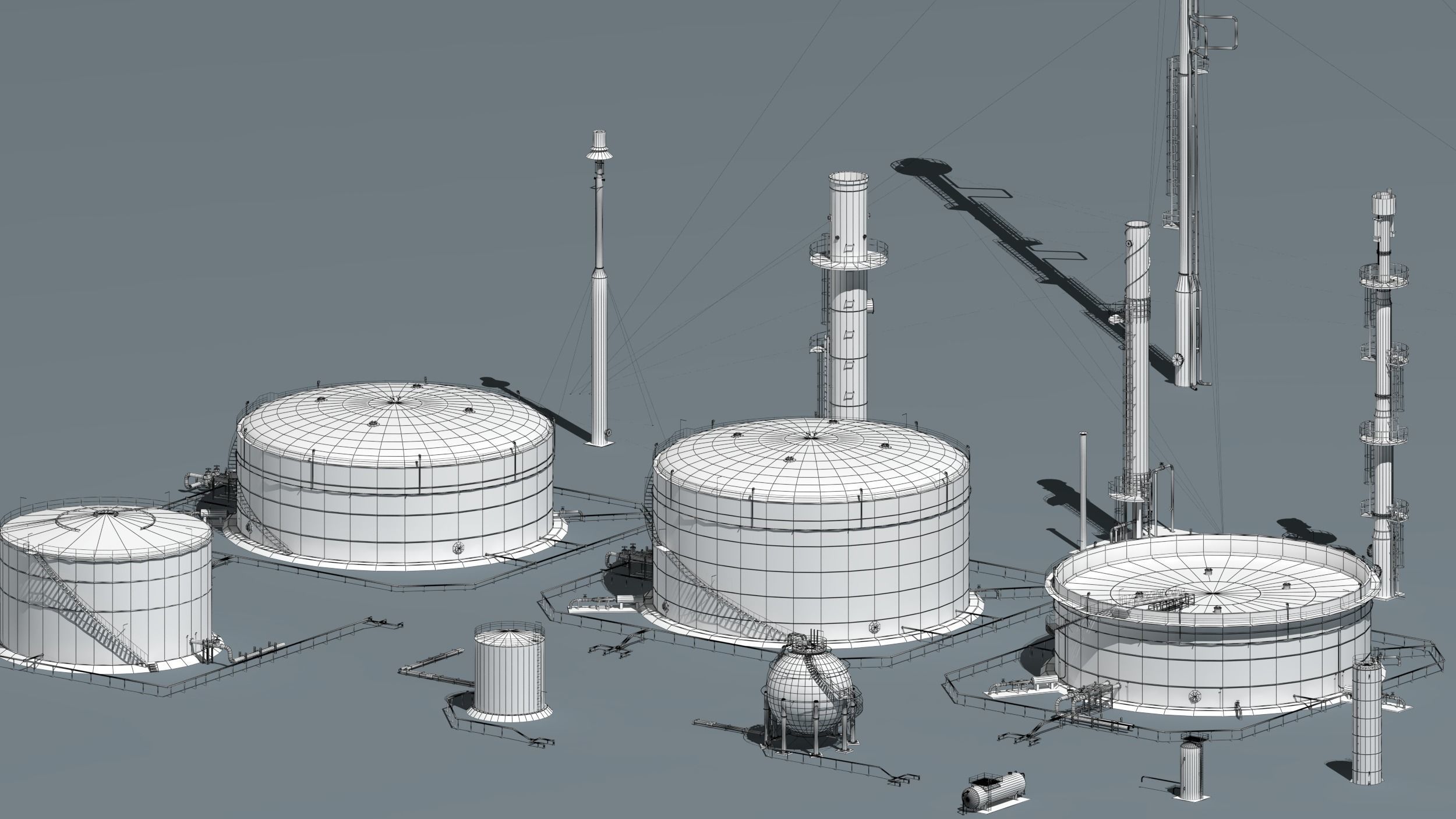 oil tanks and flare stacks  3D model_1