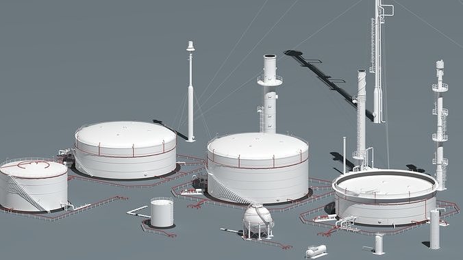 oil tanks and flare stacks  3D model