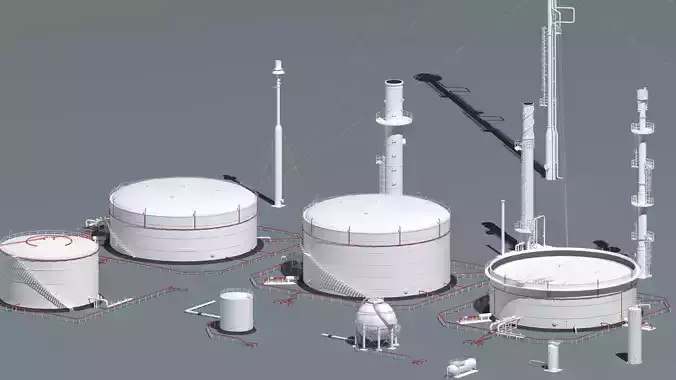 oil tanks and flare stacks  3D model