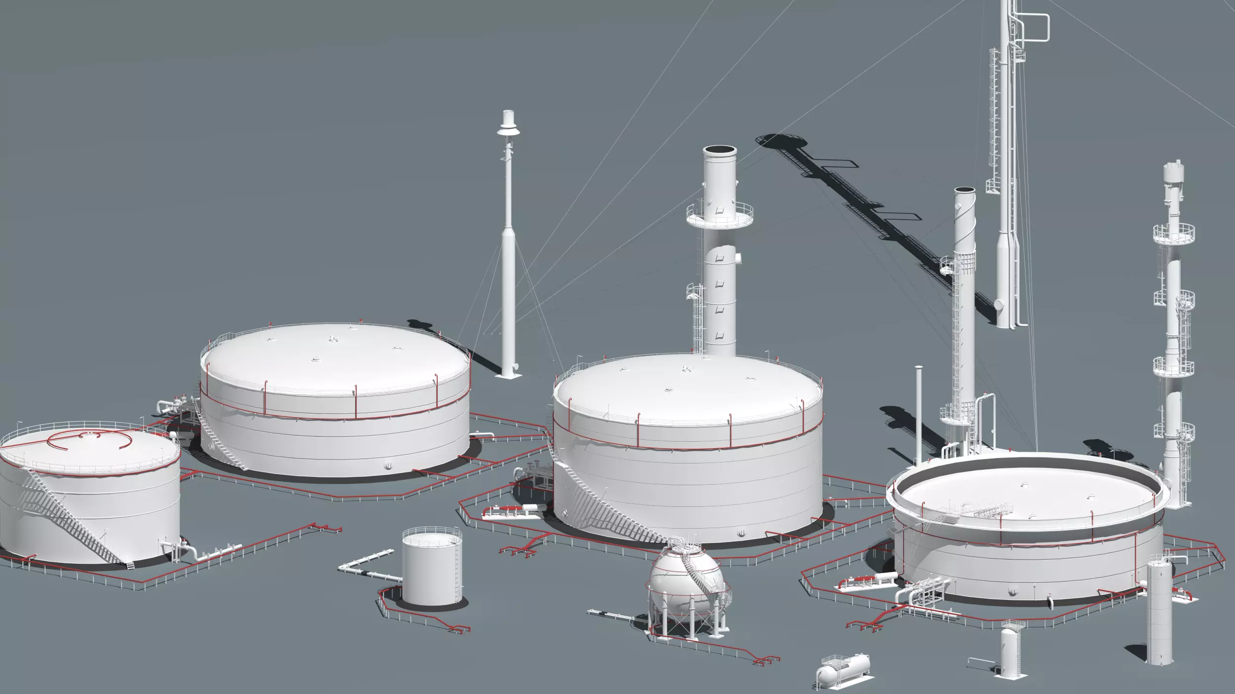 oil tanks and flare stacks  3D model_0