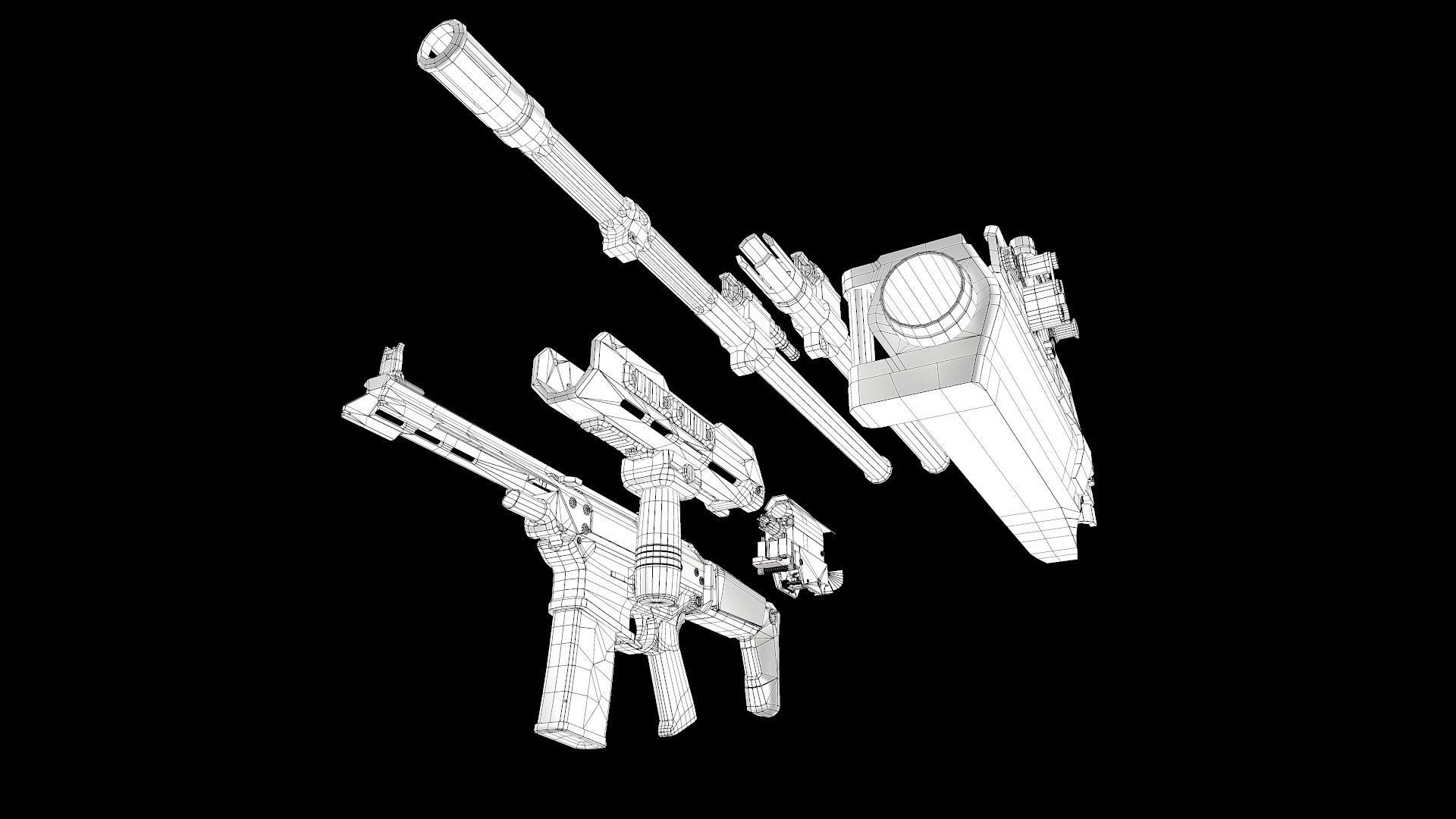 FB MSBS Grot assault rifle with different set of attachments Low-poly 3D model_38