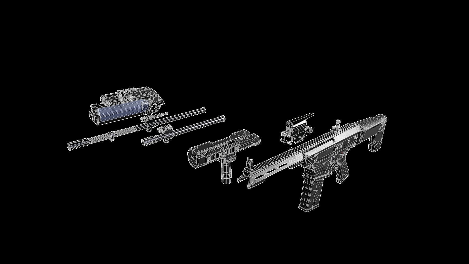 FB MSBS Grot assault rifle with different set of attachments Low-poly 3D model_12