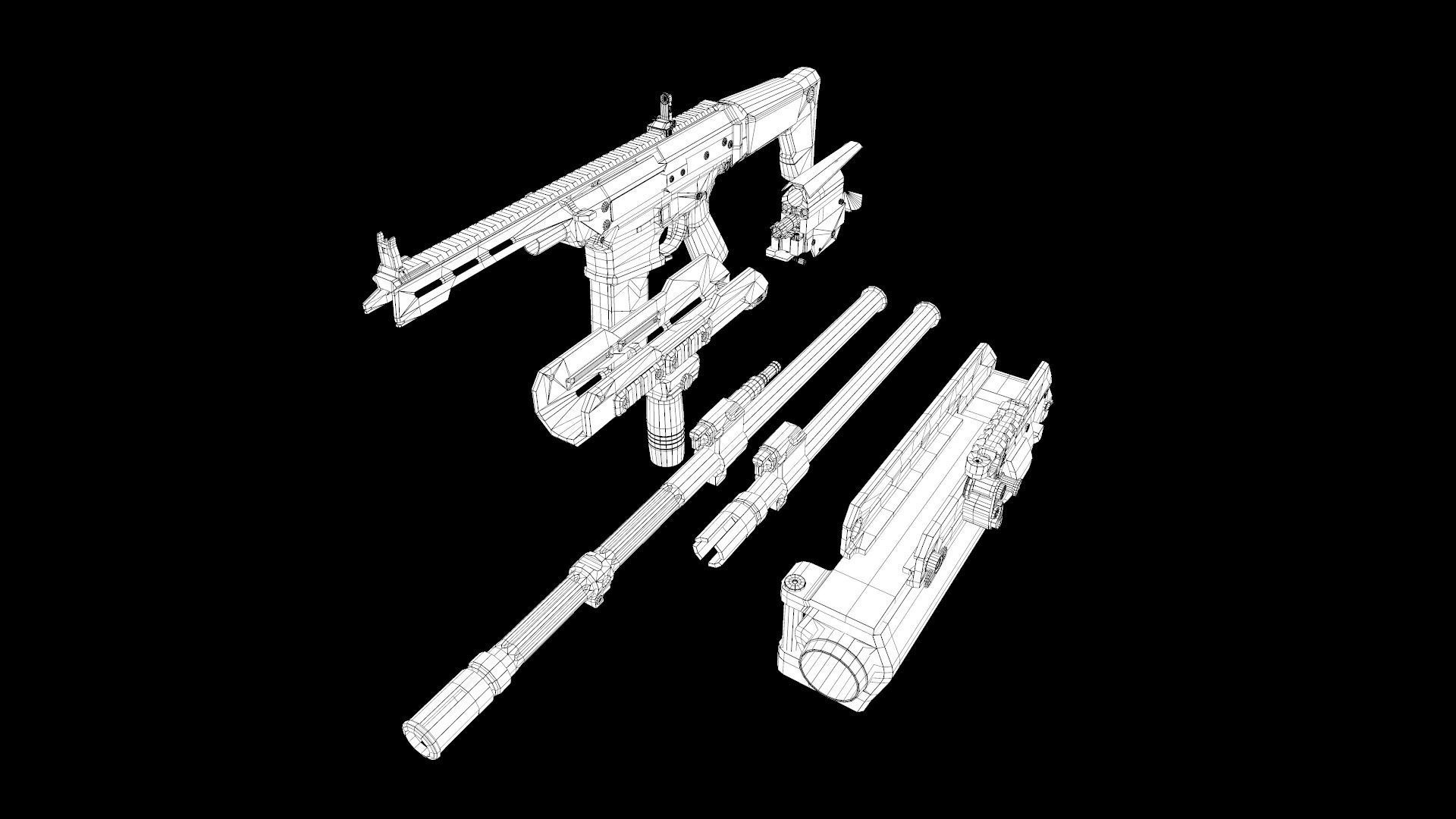 FB MSBS Grot assault rifle with different set of attachments Low-poly 3D model_35