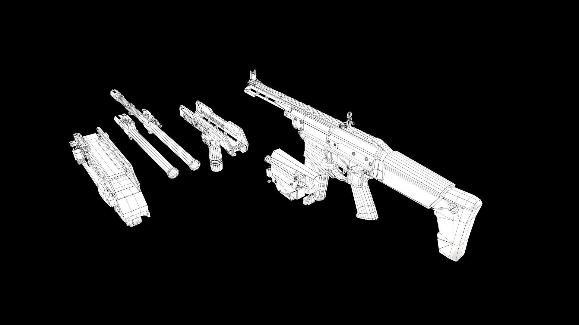 FB MSBS Grot assault rifle with different set of attachments Low-poly 3D model_36