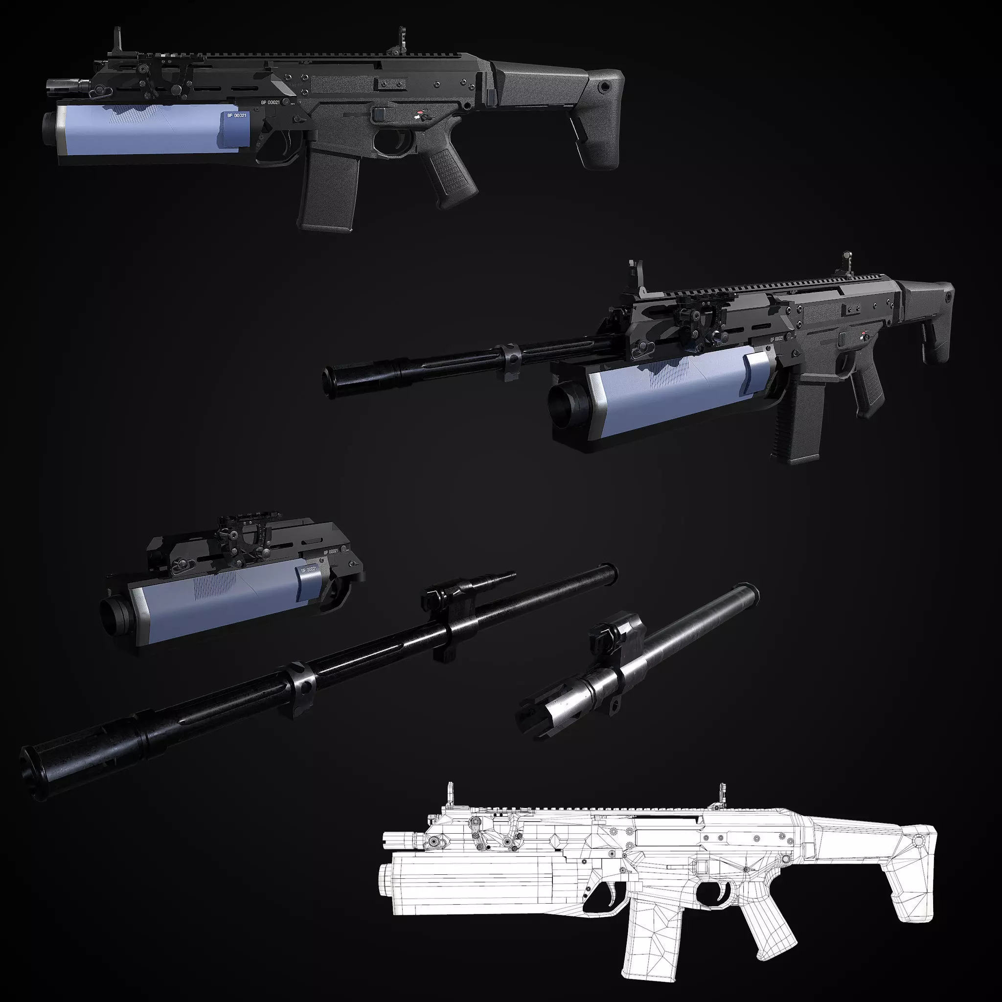 FB MSBS Grot assault rifle with different set of attachments Low-poly 3D model_0