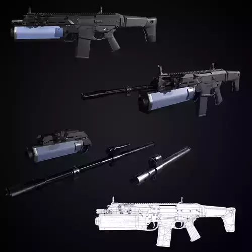 FB MSBS Grot  assault rifle with different set of attachments  Low-poly 3D model