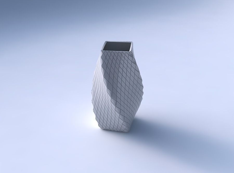 Vase twisted quadratic with diagonal grid plates 3D print model_3