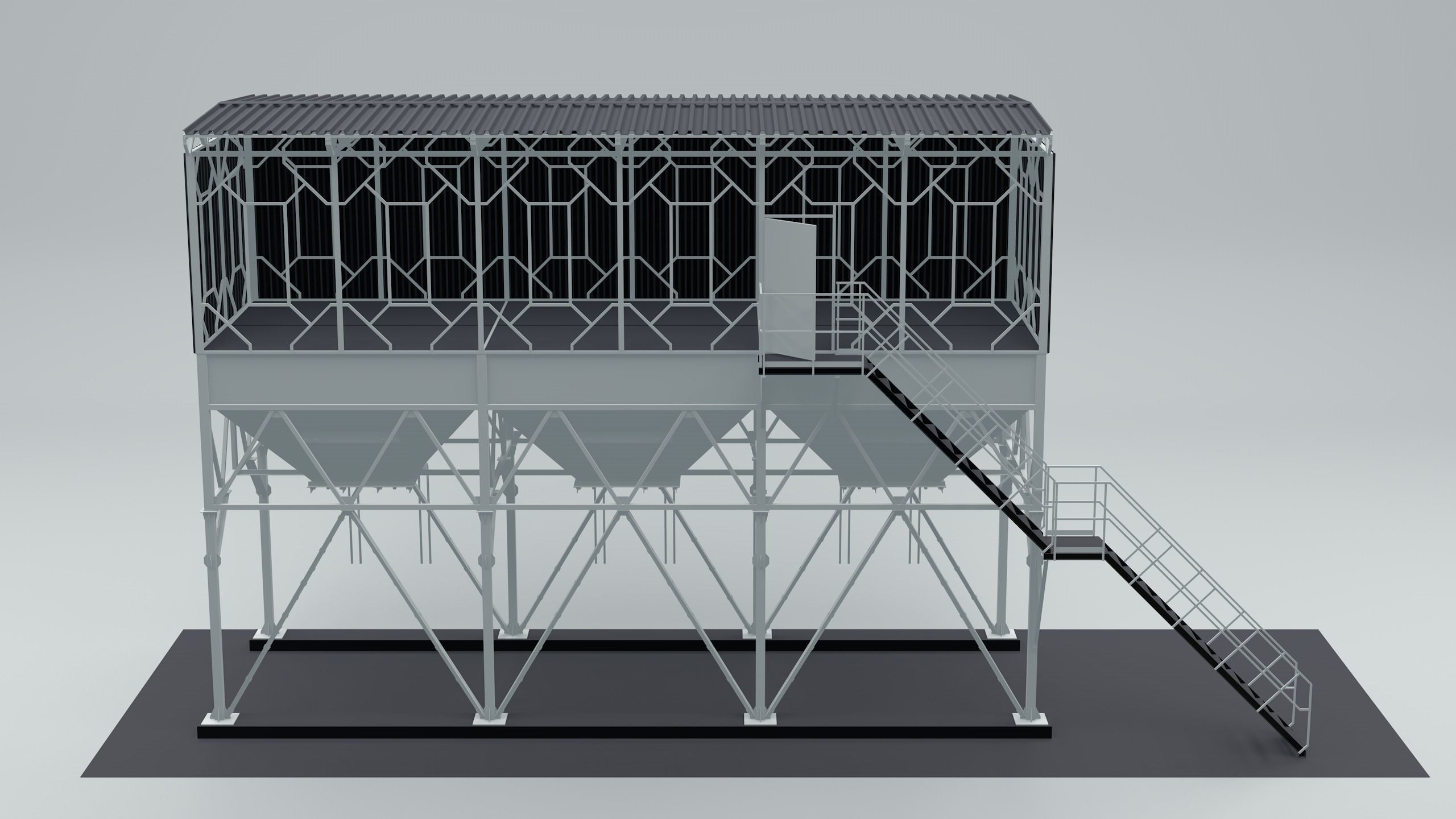 steelwork metal building with stairs 3D model_1