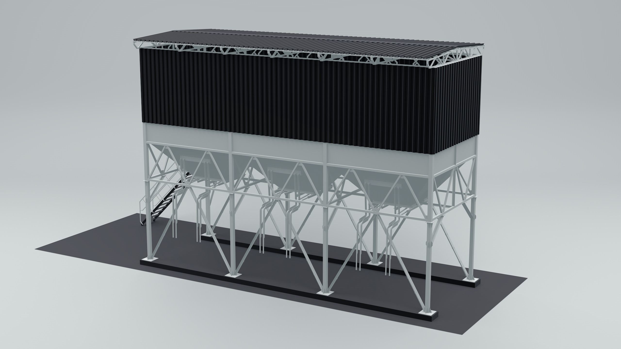steelwork metal building with stairs 3D model_3
