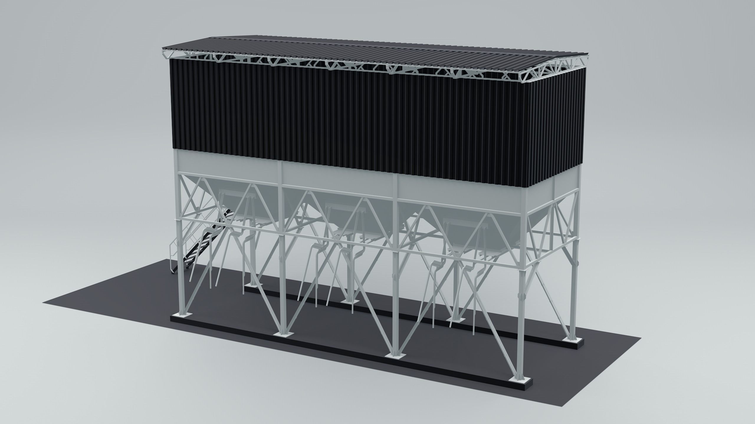 steelwork metal building with stairs 3D model_2