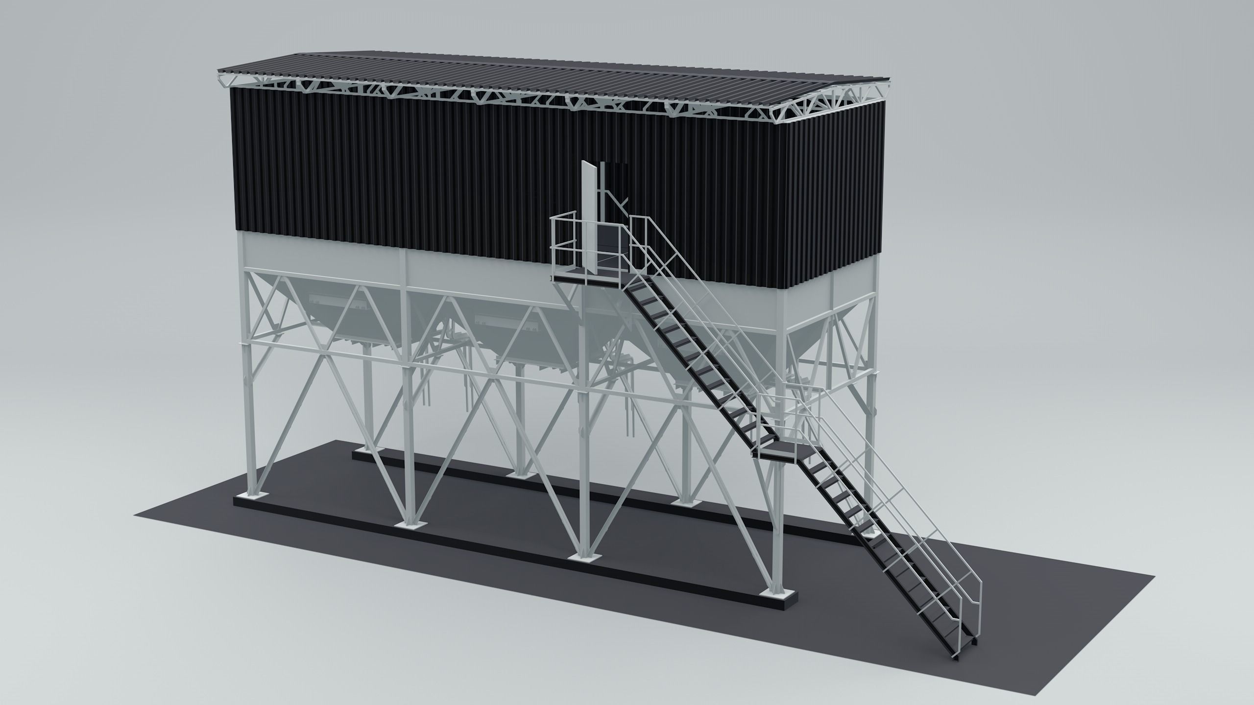 steelwork metal building with stairs 3D model_4