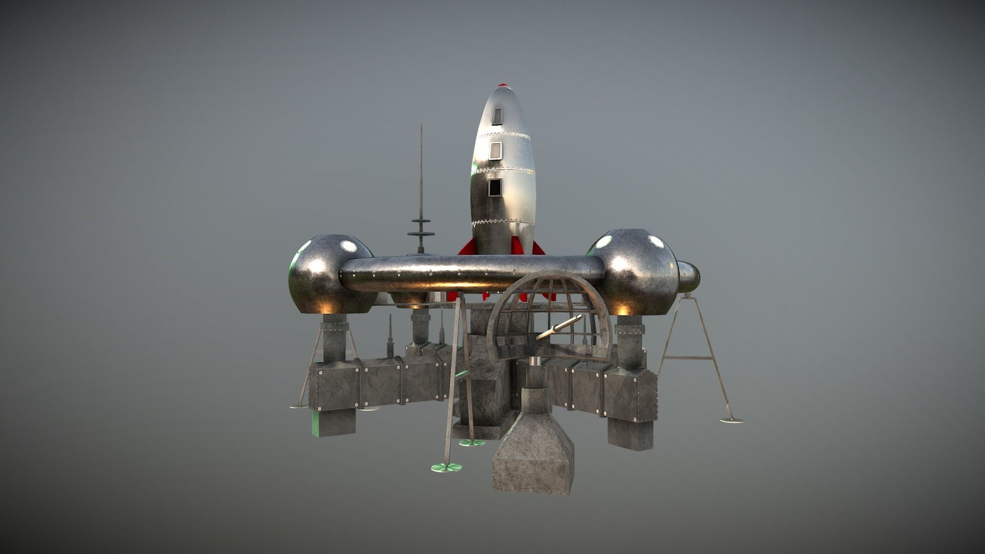 Retro Sci-Fi Moonbase Low-poly 3D model_9