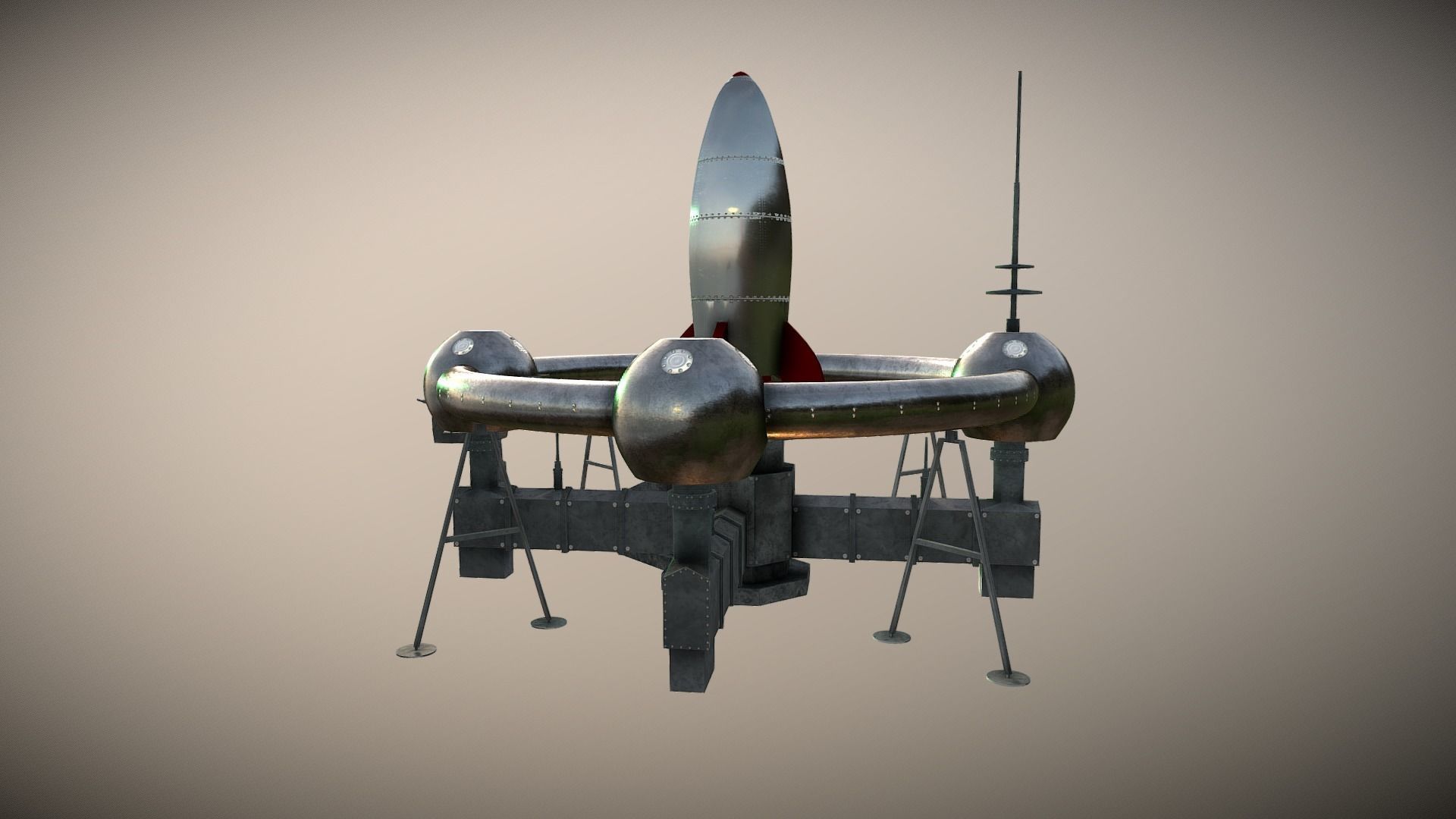 Retro Sci-Fi Moonbase Low-poly 3D model_5