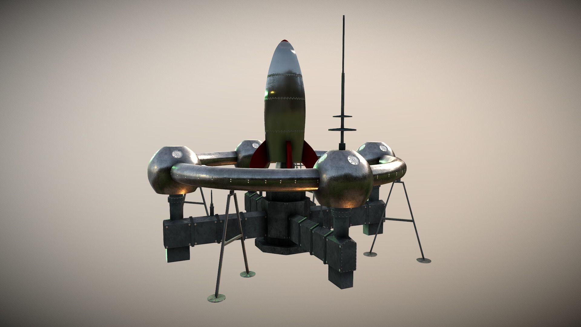 Retro Sci-Fi Moonbase Low-poly 3D model_6