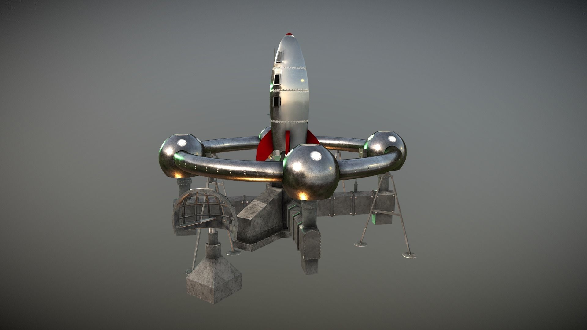 Retro Sci-Fi Moonbase Low-poly 3D model_3