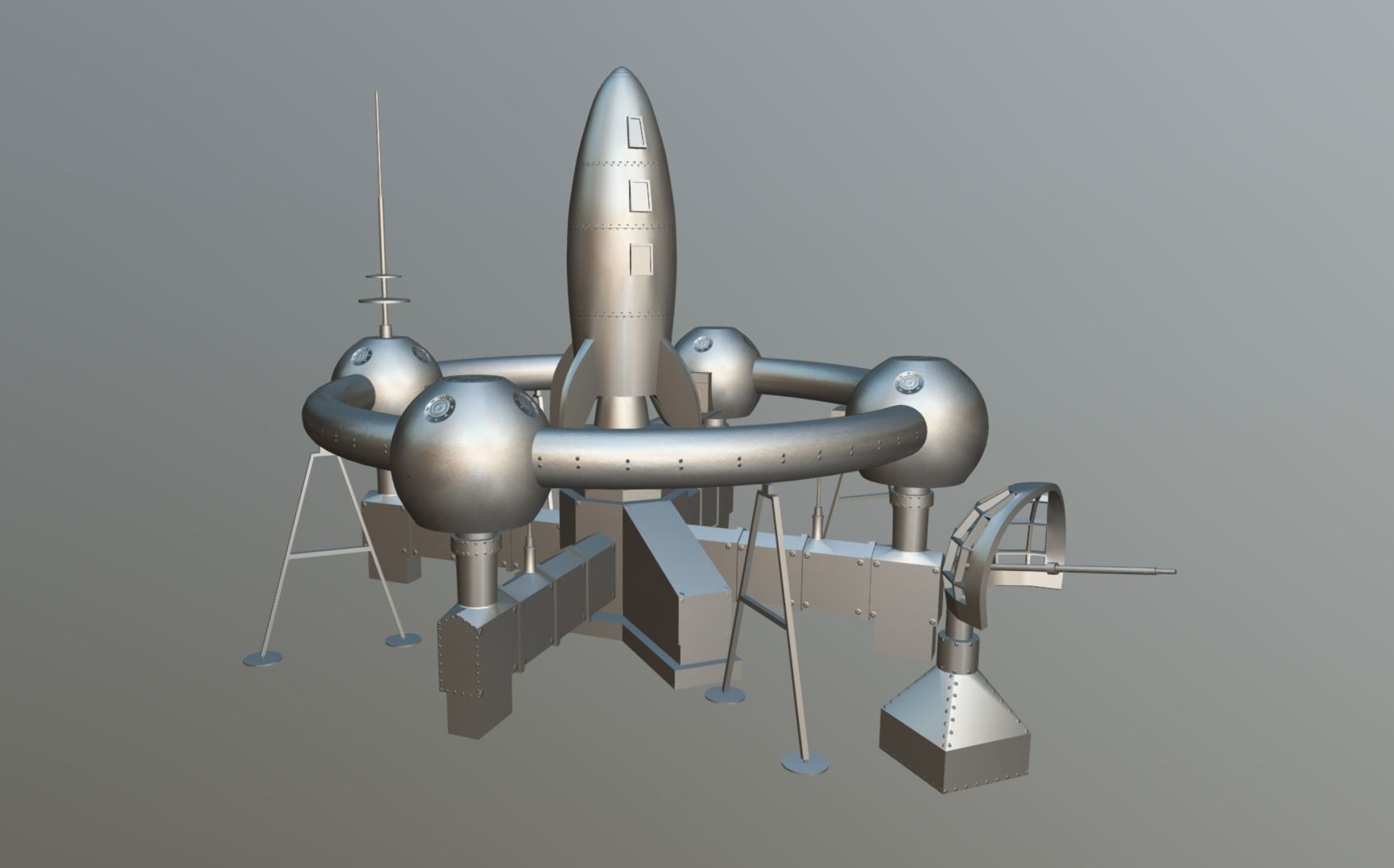 Retro Sci-Fi Moonbase Low-poly 3D model_13