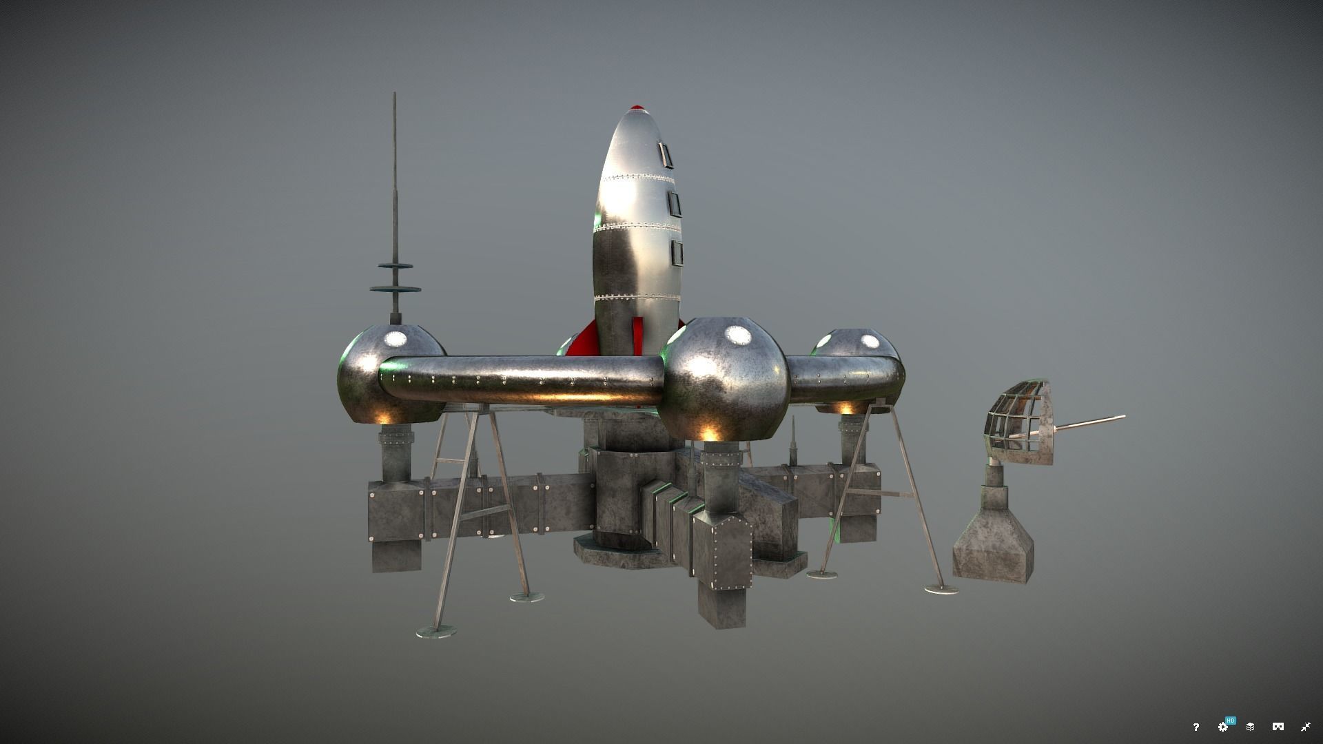 Retro Sci-Fi Moonbase Low-poly 3D model_8