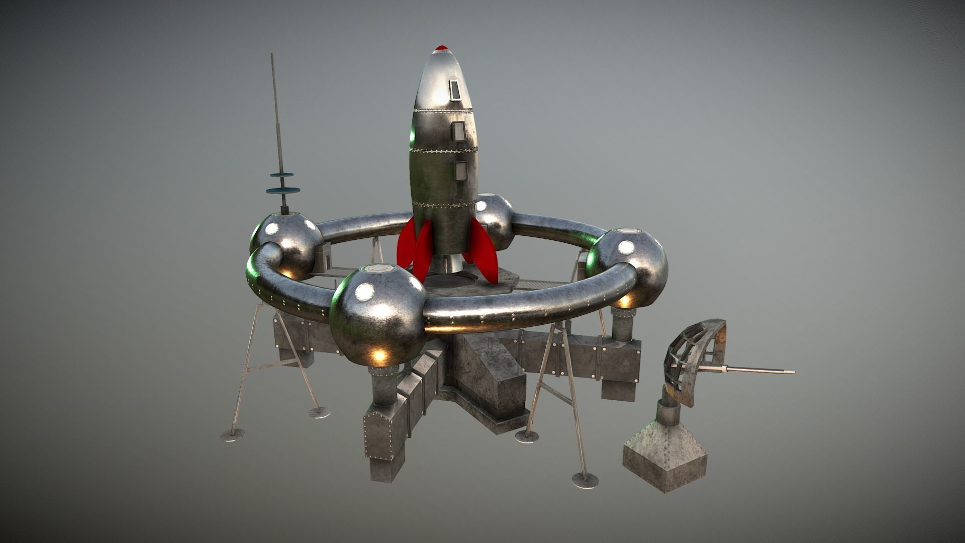 Retro Sci-Fi Moonbase Low-poly 3D model_1