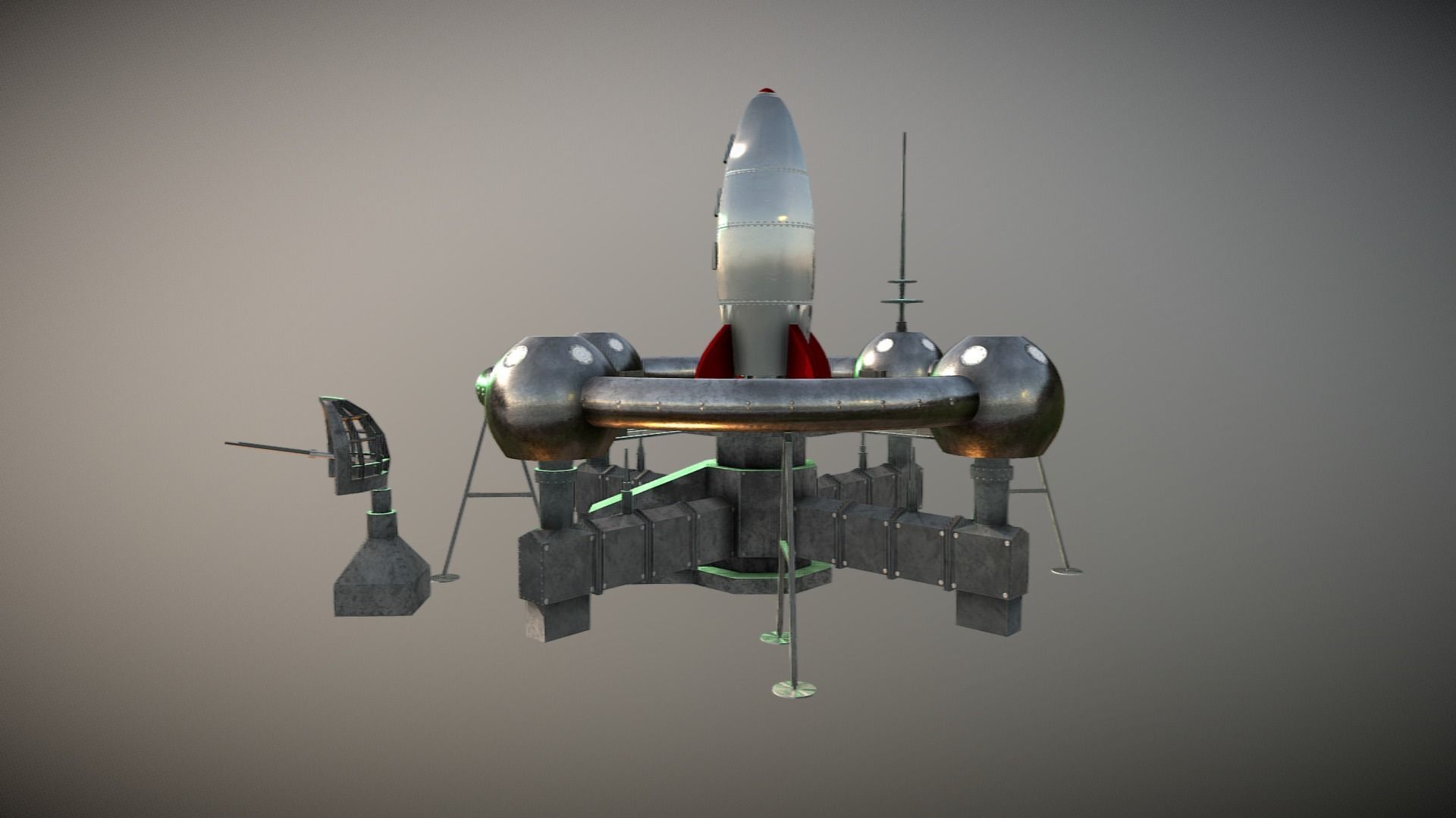 Retro Sci-Fi Moonbase Low-poly 3D model_4